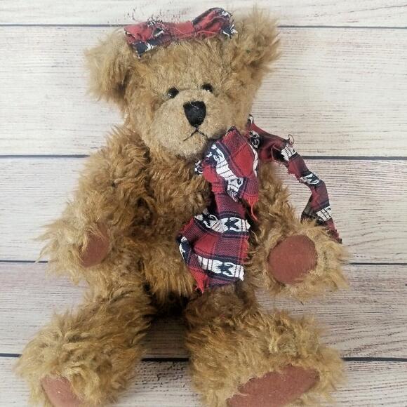 Plush Patriotic Bear 10" Fully Jointed Brown Bear Red Blue White Star Scarf, Bow - Picture 9 of 9